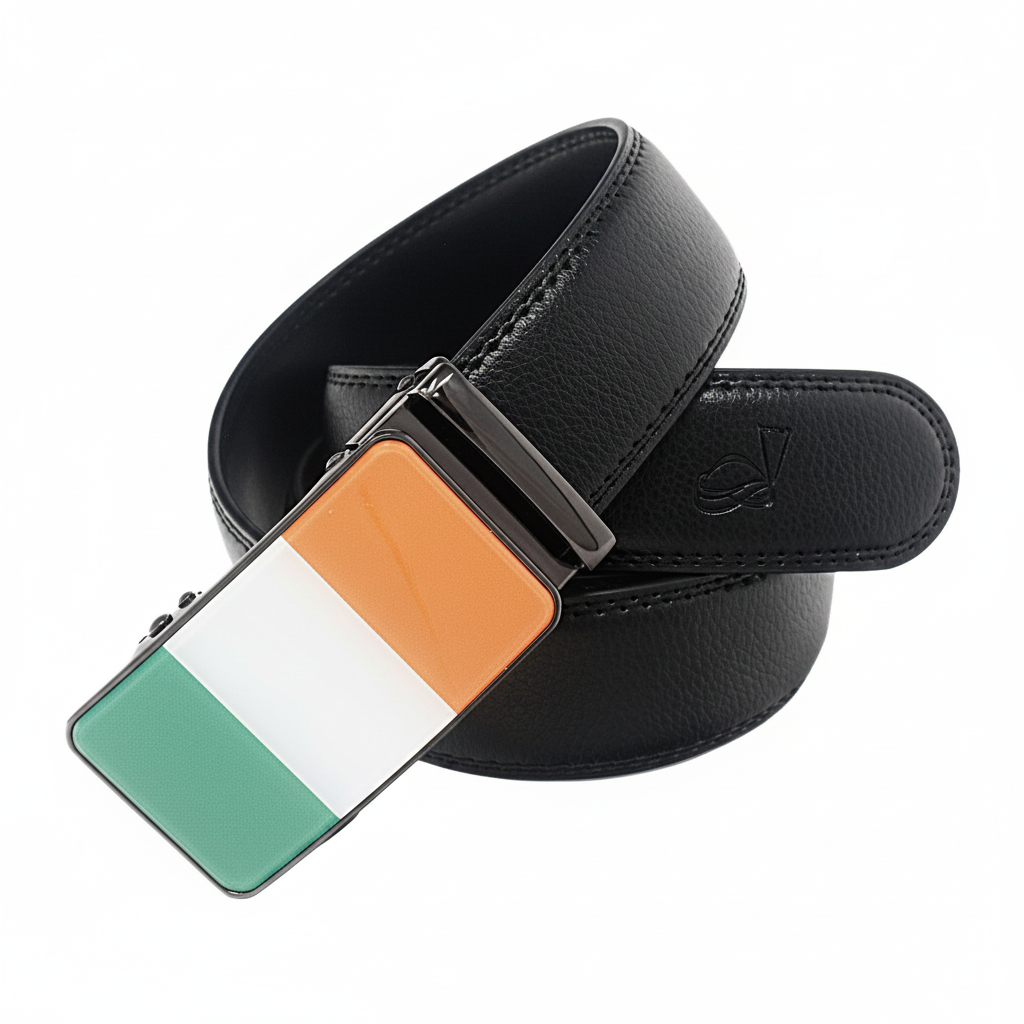 Black belt with a Colourful buckle on a white background
