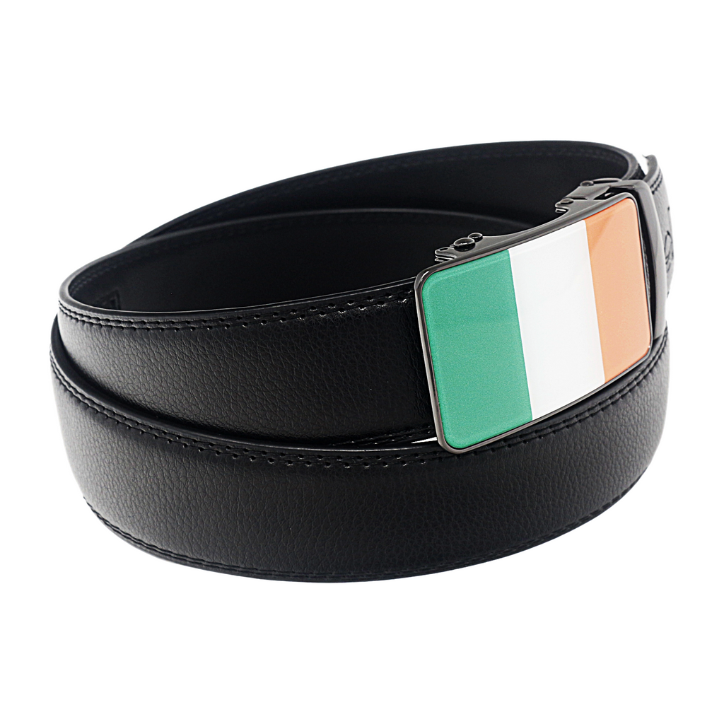 Mens Ratchet Leather Belt Ireland Irish Flag Automatic Sliding Buckle Q72