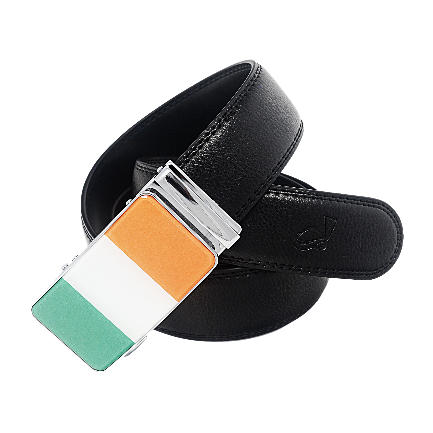 QHA Mens 35mm Ratchet Leather Belt, Irish Tricolour Flag Automatic Buckle Q72