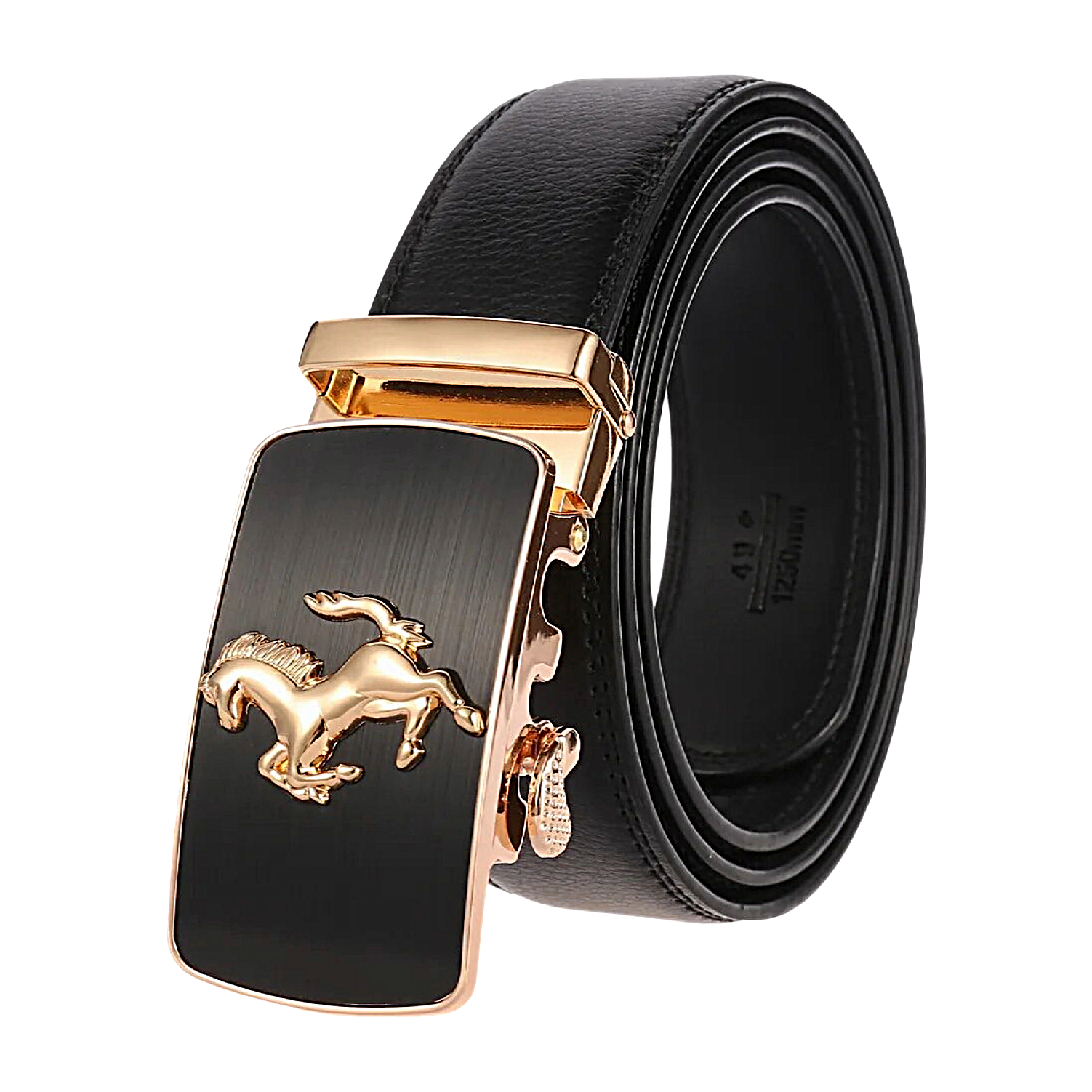 Mens Prancing Horse Ratchet Leather Belt Durable Automatic Sliding Buckle Q5083