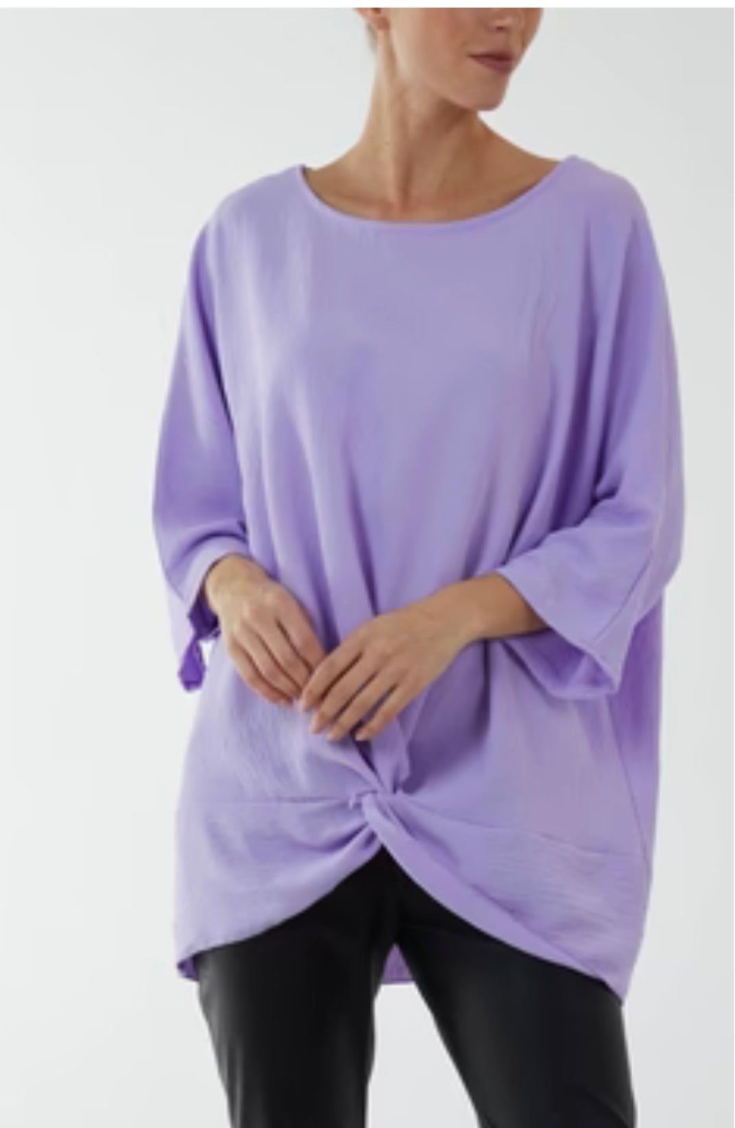 Oversized Twist Knot Hem Blouse – One Size Fits 8–20