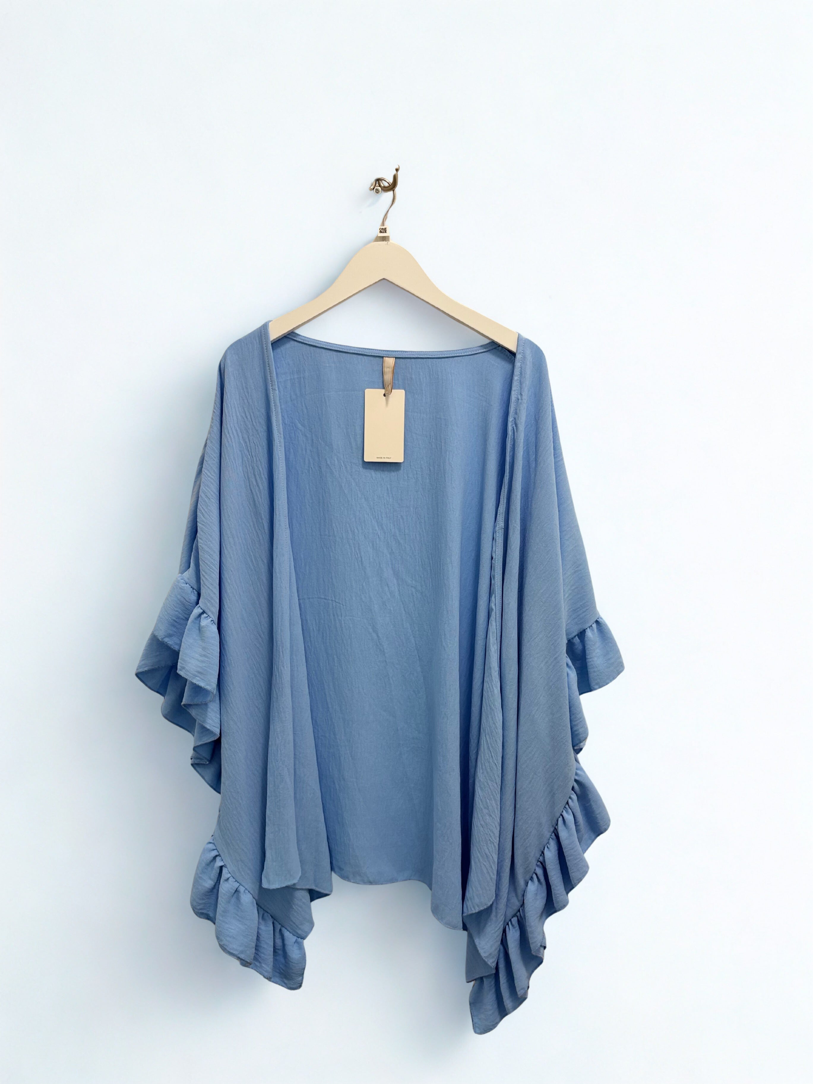 Women’s Ruffle Sleeve Kimono Cardigan | Lightweight Layering Jacket | One Size Fits 8–24/26