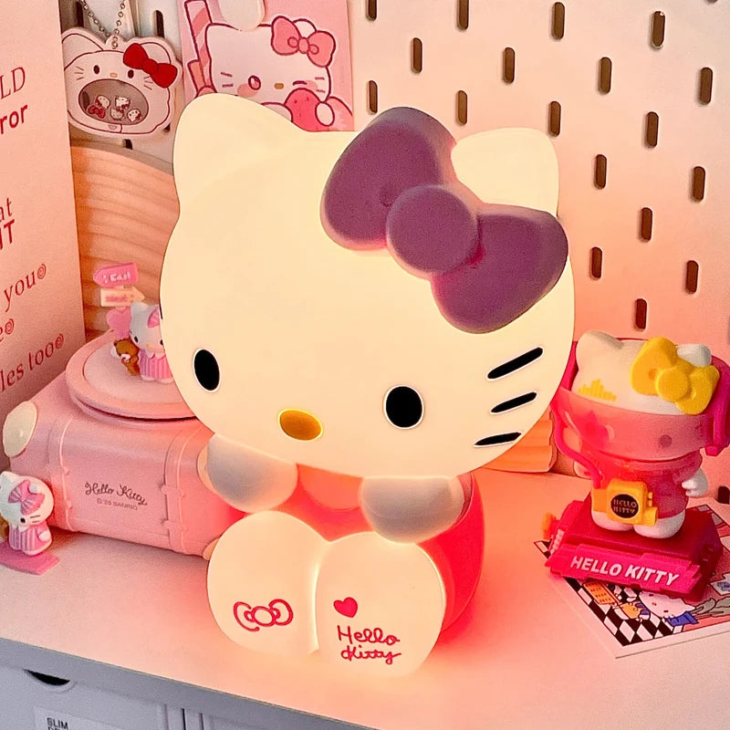 Kawaii Sanrio Hello Kitty Pat Night Light Girls Bedroom Bedlight Anime Hellokitty Night Lamp Desktop Decor Ornaments Girls Gift