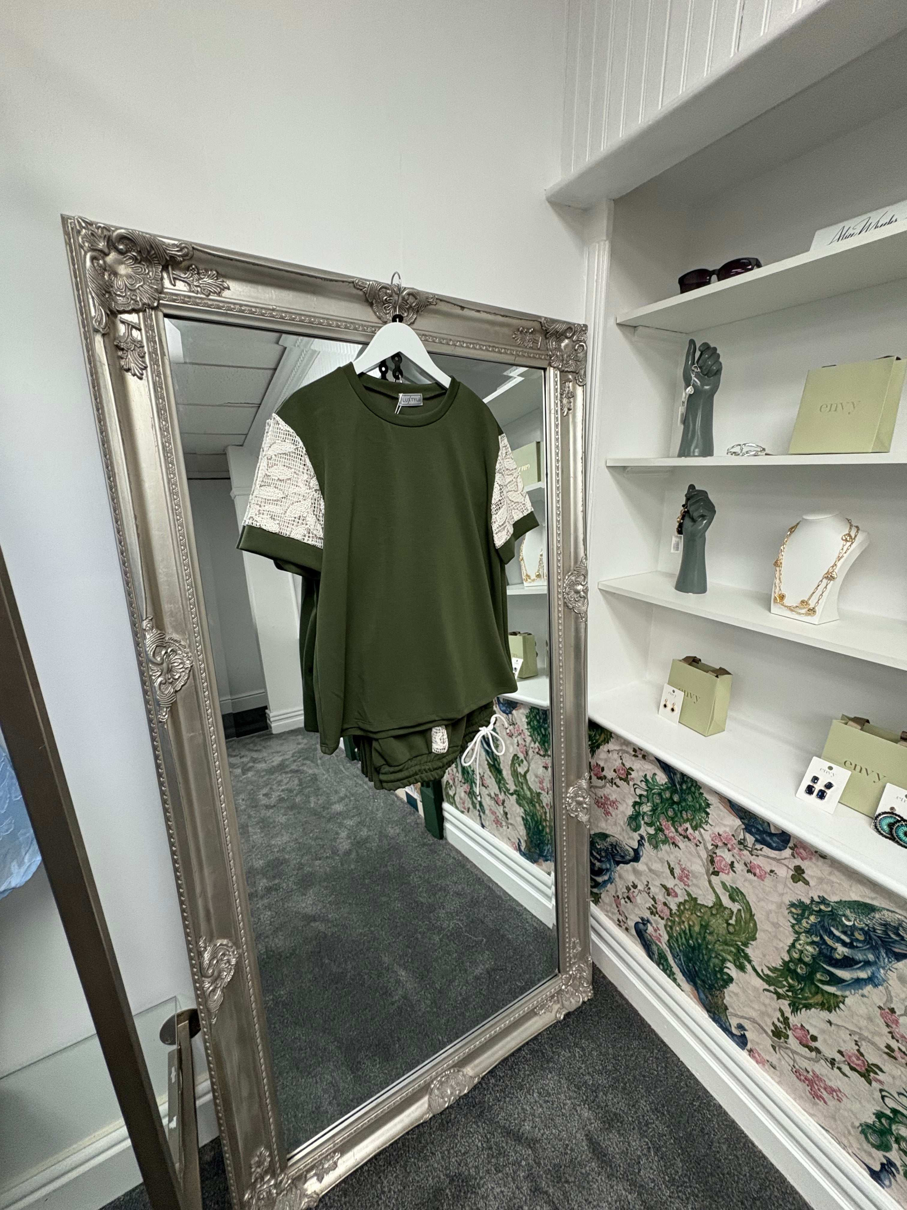 Luxtyle Soft Knit Co-ord Set | Crochet & Sequin Sleeve Top with Matching Trousers | One Size Fits Up to 14