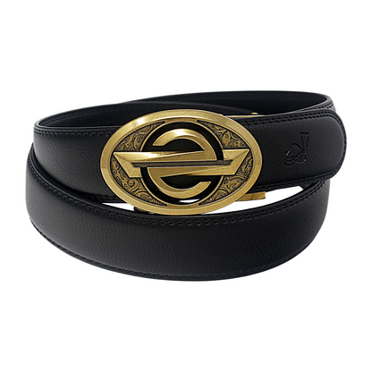 QHA Mens 35mm Ratchet Leather Belt, Oval Designer Logo Automatic Buckle Q28 - QHA UK