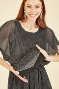 Yumi Black All Over Sparkle Envelope Clutch Bag - QHA UK