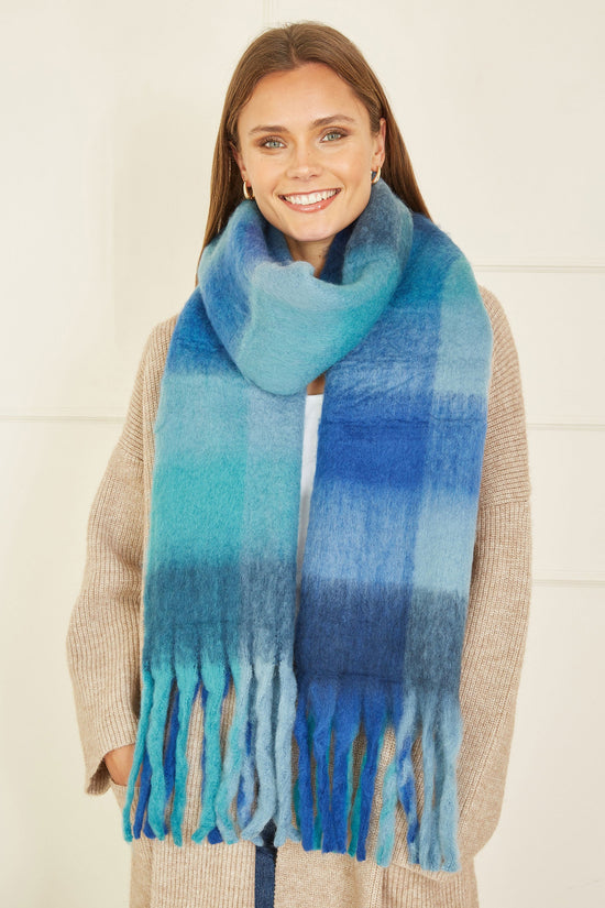 Yumi Blue Check Soft Scarf - QHA UK