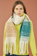 Yumi Brown And Green Oversize Fluffy Scarf - QHA UK