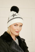 Yumi White Star Print Hat With Pom Pom - QHA UK