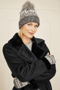 Yumi Grey Fairisle Beanie With Pom Pom - QHA UK