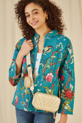 Yumi Gold Quilted Camera Bag With Cross Body Woven Strap - QHA UK