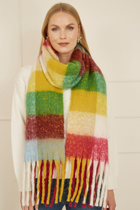 Yumi Multicolour Check Fluffy Scarf - QHA UK