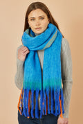 Yumi Blue Colour Block Scarf - QHA UK