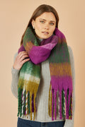 Yumi Green And Purple Check Soft Scarf - QHA UK