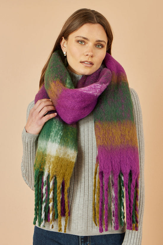 Yumi Green And Purple Check Soft Scarf - QHA UK