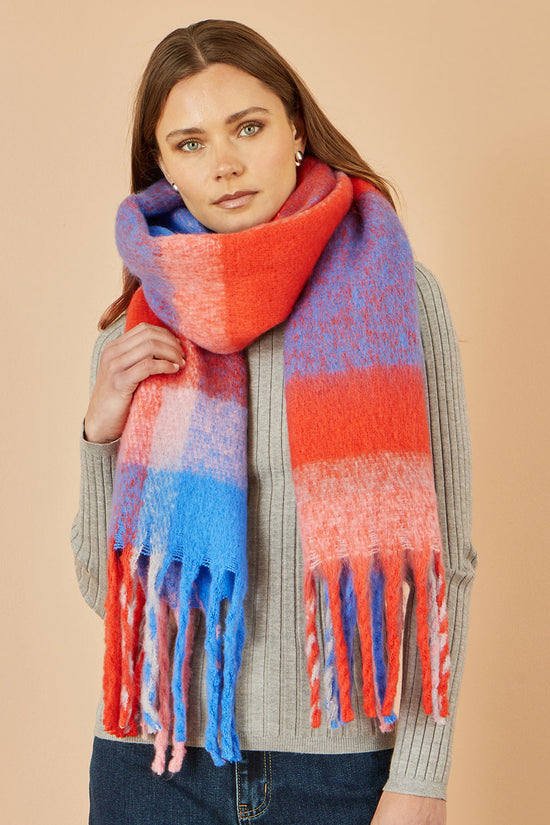 Yumi Orange And Black Check Soft Scarf - QHA UK