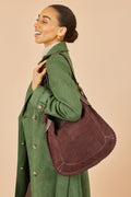 Yumi Brown Faux Suede Stitching Detail Bag - QHA UK