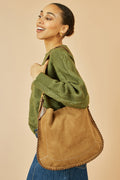 Yumi Tan Faux Suede Stitching Detail Bag - QHA UK