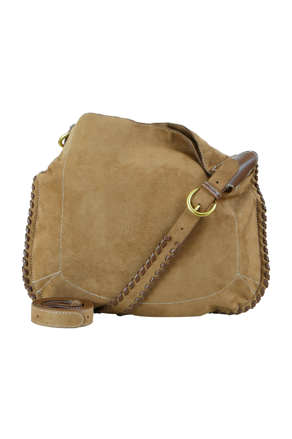 Yumi Tan Faux Suede Stitching Detail Bag