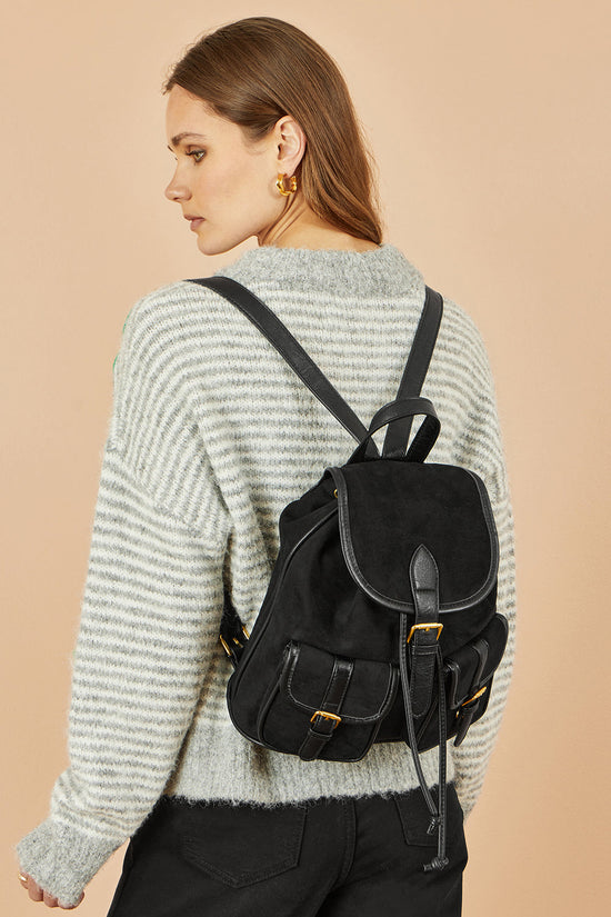 Yumi Black Faux Suede Pocket Rucksack - QHA UK