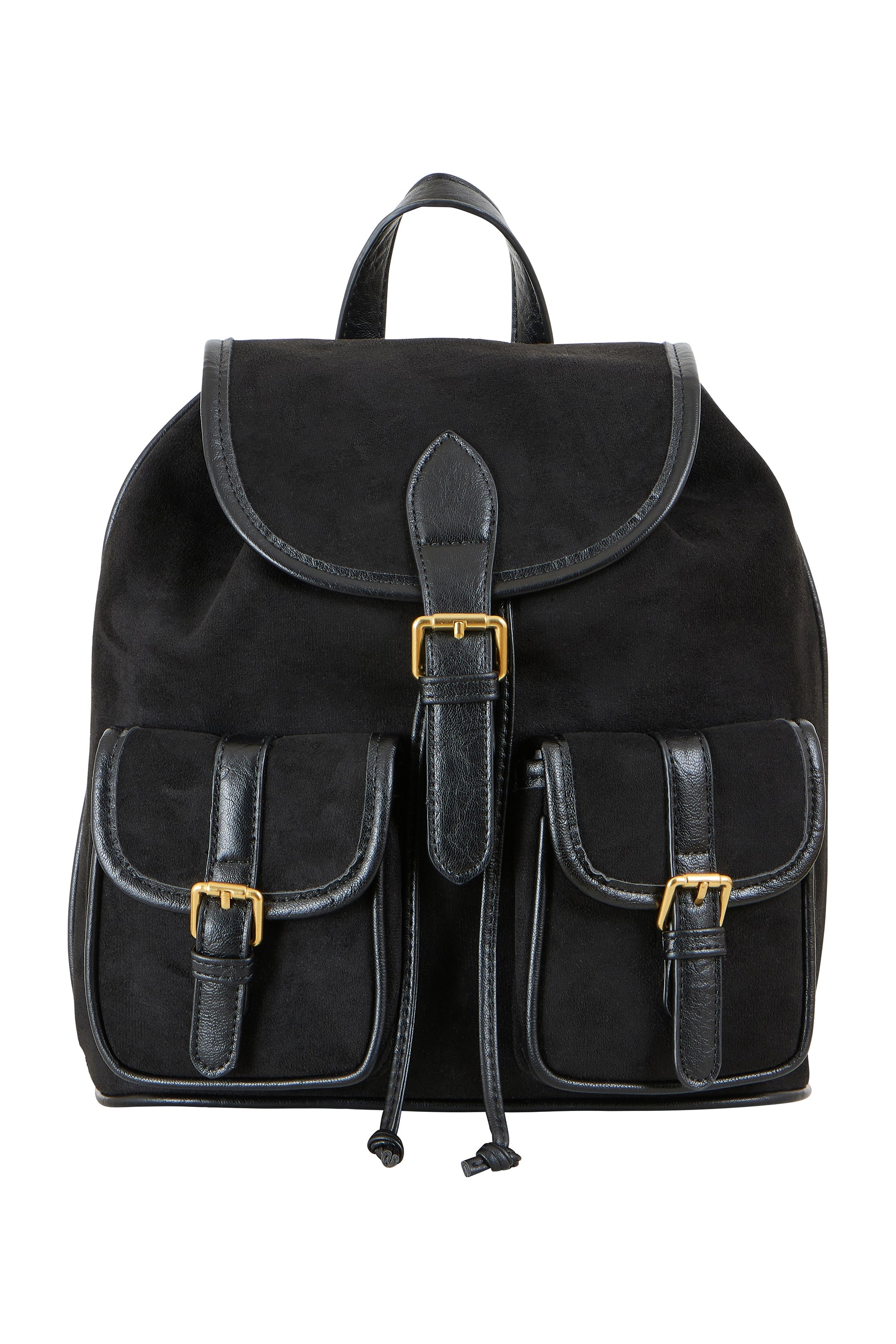 Yumi Black Faux Suede Pocket Rucksack