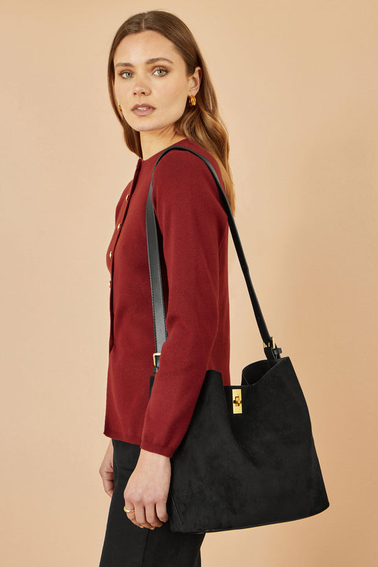Yumi Black Faux Suede Bag With Inside Pouch - QHA UK
