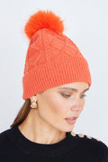 Yumi Orange Cable Knit Bobble Hat - QHA UK