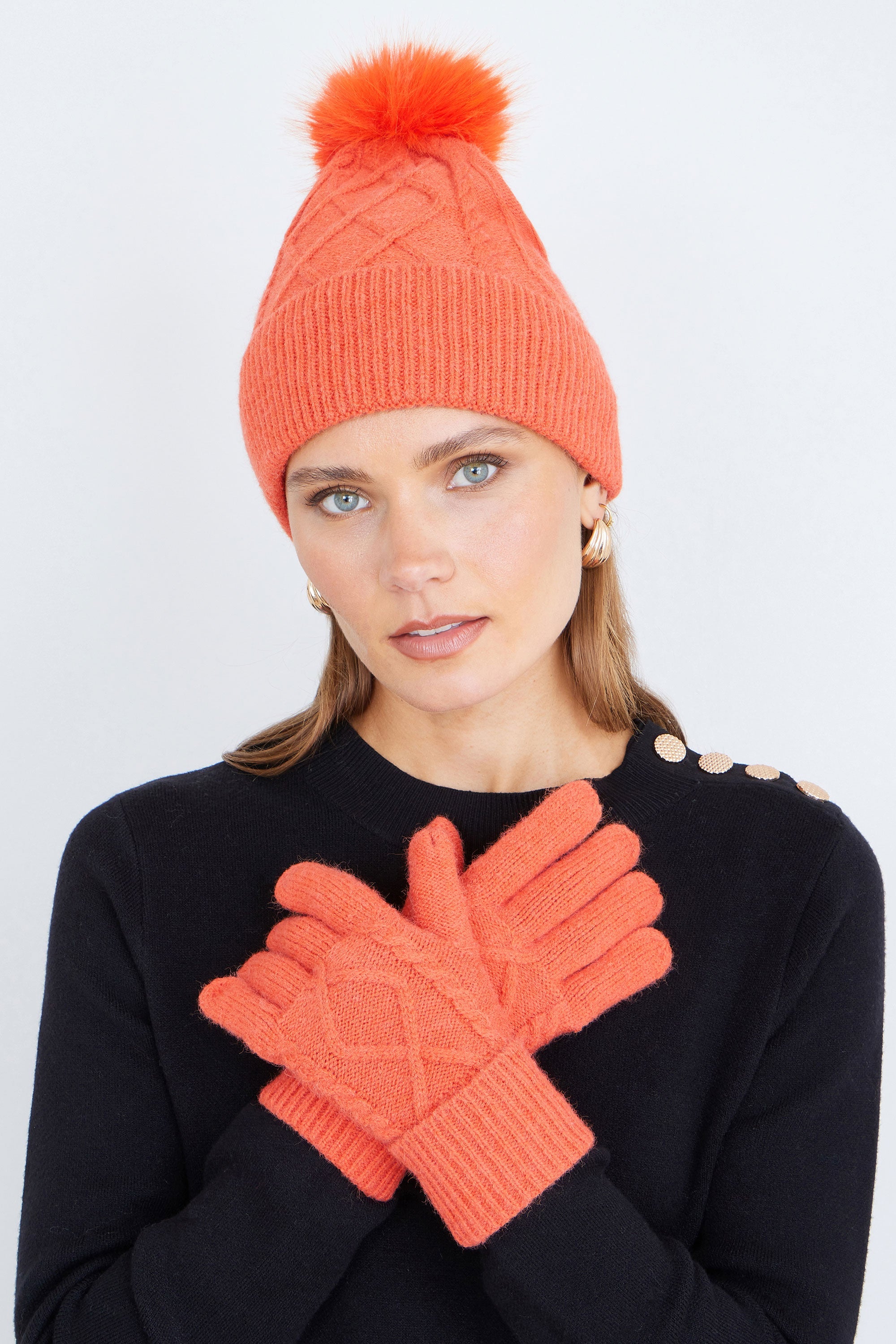 Yumi Orange Cable Knitted Gloves