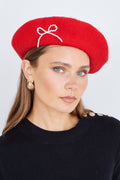 Yumi Red Pearl Bow Beret - QHA UK