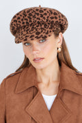 Yumi Brown Leopard Print Baker Boy Hat - QHA UK