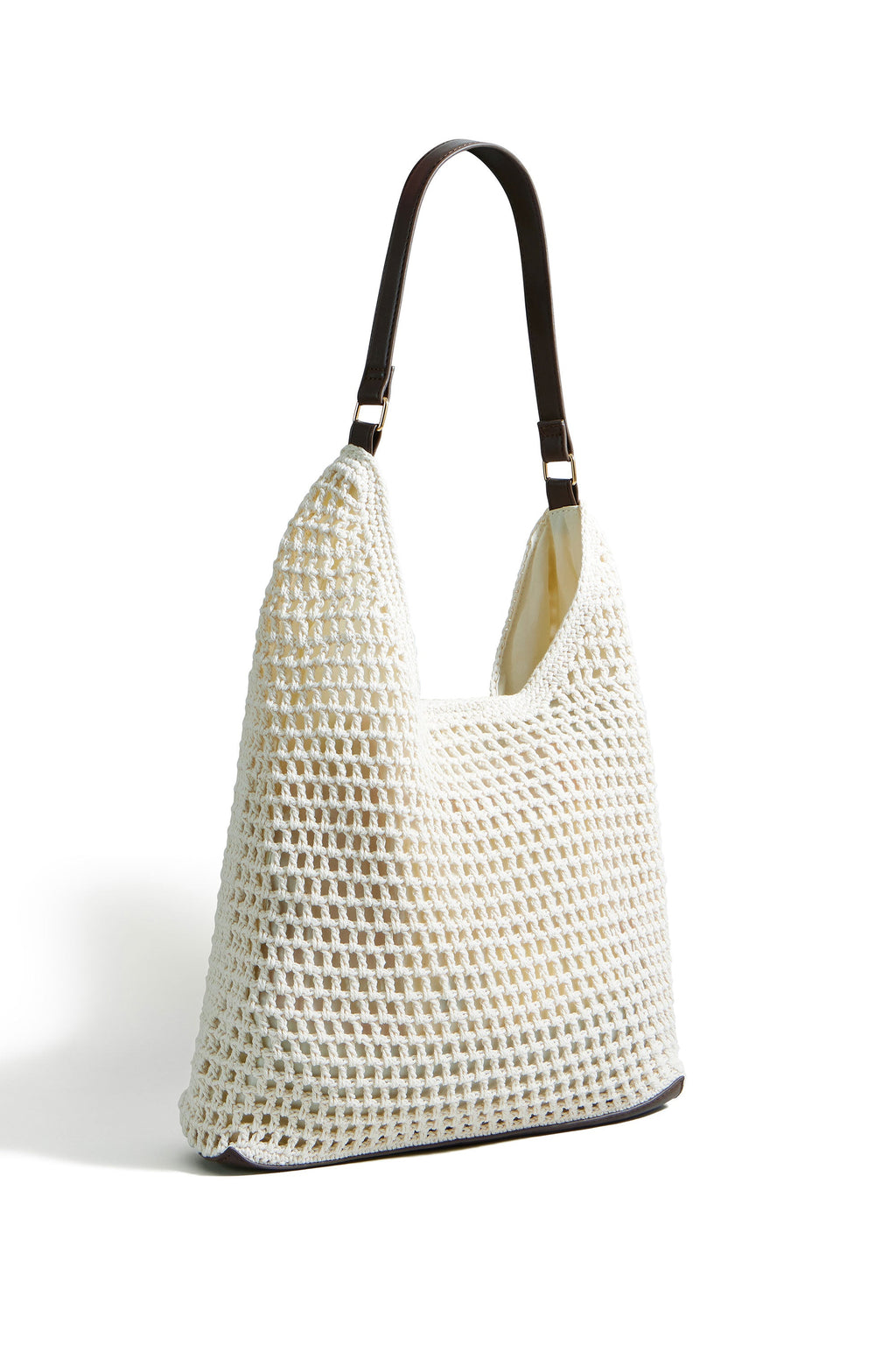Yumi Ivory Crochet Shoulder Bag With Faux Leather Straps