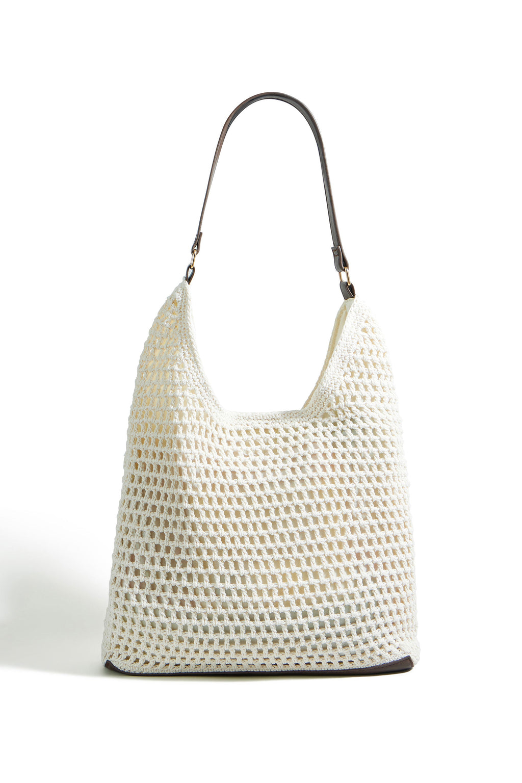 Yumi Ivory Crochet Shoulder Bag With Faux Leather Straps