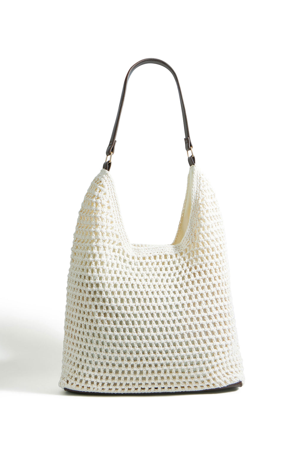 Yumi Ivory Crochet Shoulder Bag With Faux Leather Straps