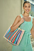 Yumi Multicolour Stripe Natural Shoulder Bag - QHA UK