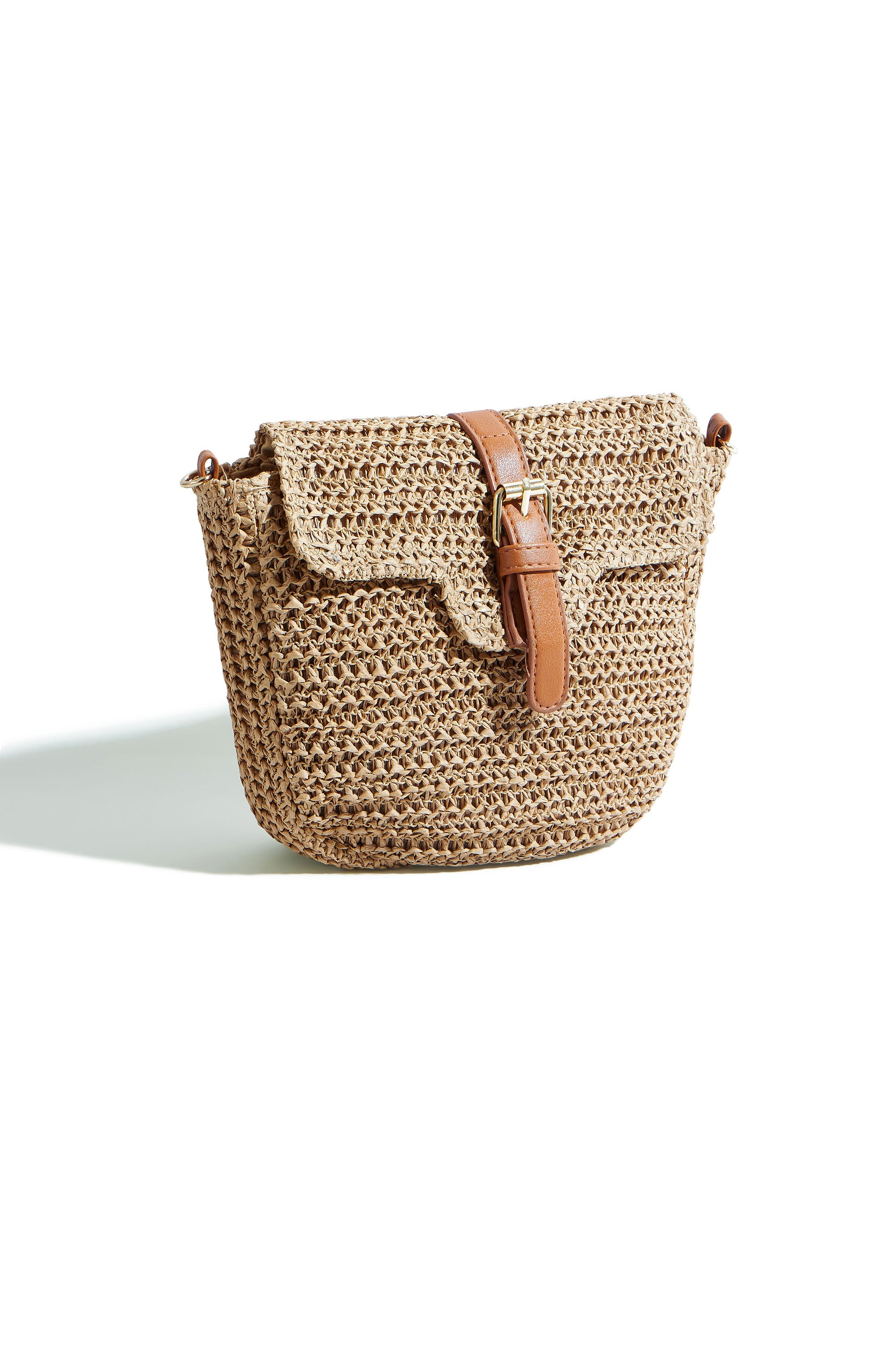 Yumi Brown Woven Rattan Handbag With Buckle - QHA UK
