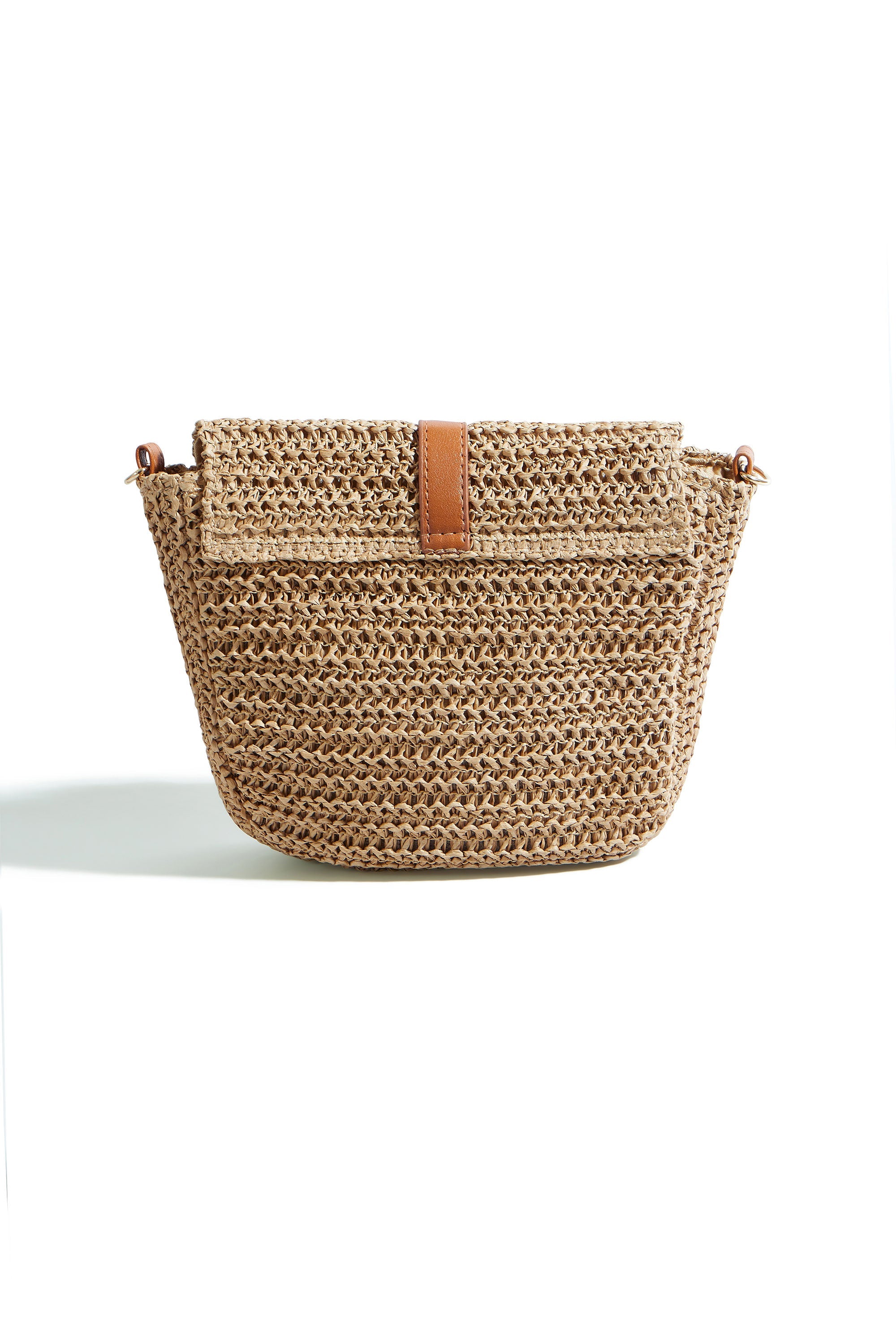 Yumi Brown Woven Rattan Handbag With Buckle - QHA UK