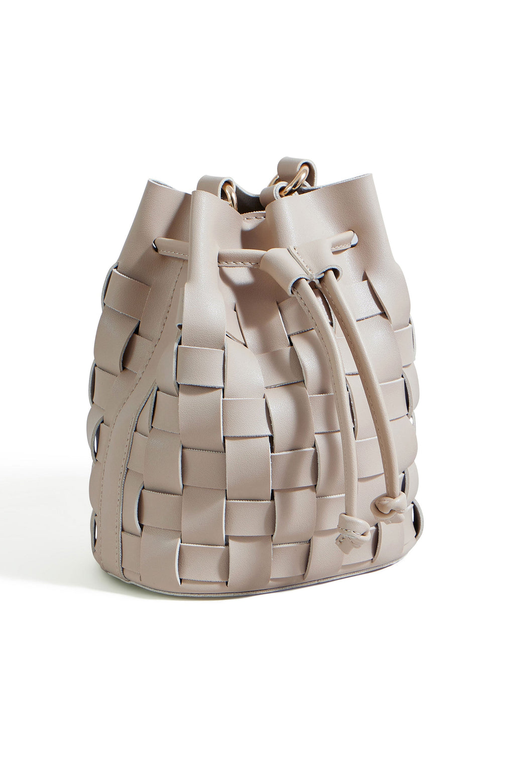 Yumi Beige Woven Bucket Shoulder Bag