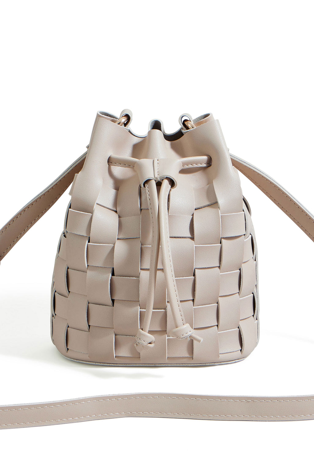 Yumi Beige Woven Bucket Shoulder Bag