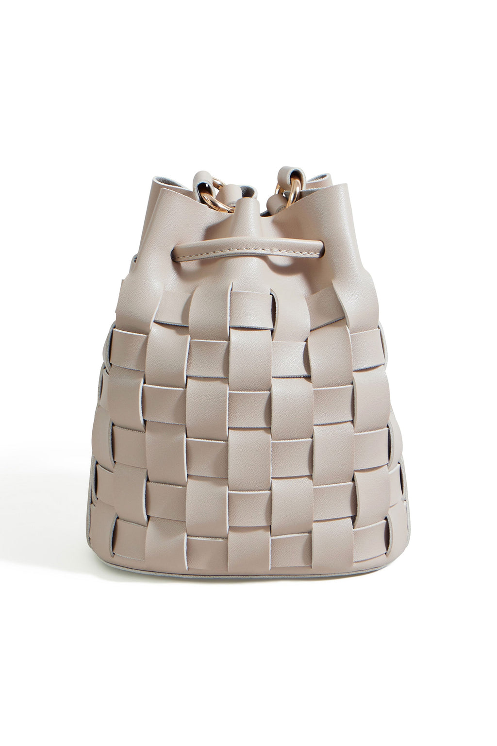 Yumi Beige Woven Bucket Shoulder Bag