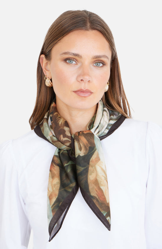 Yumi Brown Viscose Autumnal Floral Scarf - QHA UK