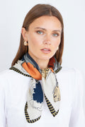 Yumi Blue Viscose Placement Floral Scarf - QHA UK