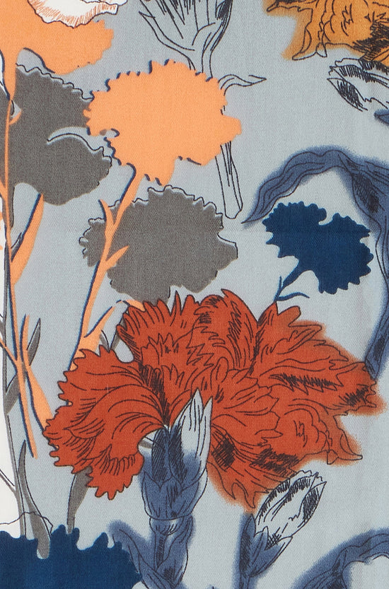 Yumi Blue Viscose Placement Floral Scarf - QHA UK
