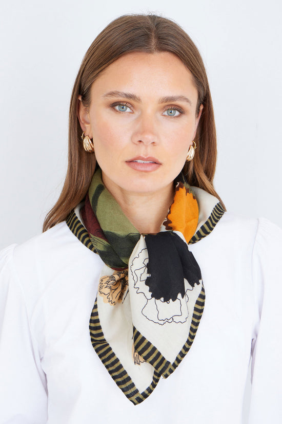 Yumi Green Viscose Placement Floral Scarf - QHA UK