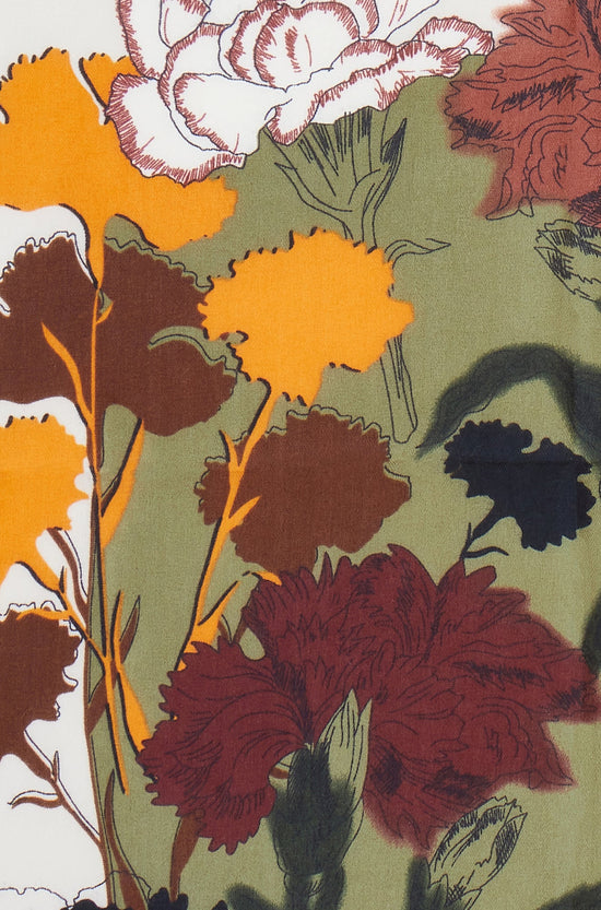 Yumi Green Viscose Placement Floral Scarf - QHA UK