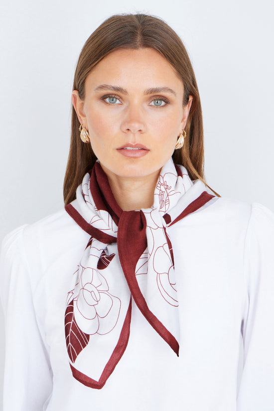 Yumi Brown Viscose Floral Scarf - QHA UK