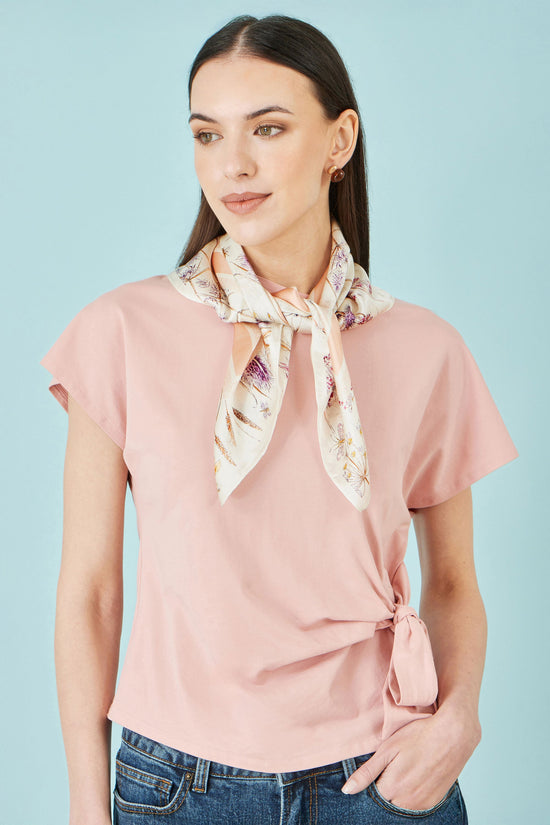 Yumi Ivory 100% Silk Delicate Floral Print Scarf - QHA UK