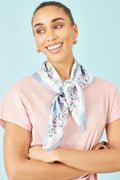 Yumi Blue 100% Silk Butterfly Placement Silk Scarf - QHA UK