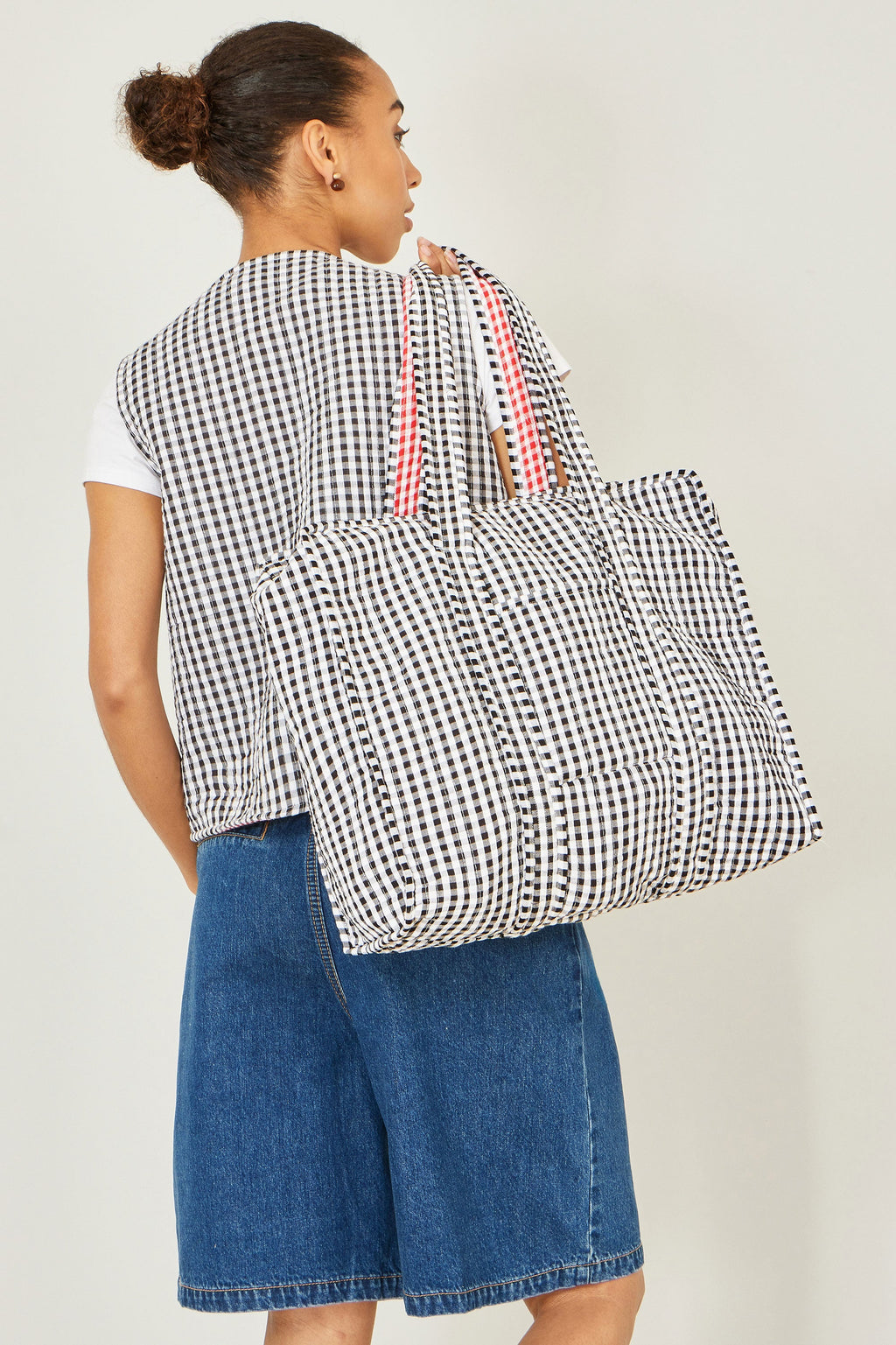 Yumi Black Gingham Quilted Shopper Bag - QHA UK