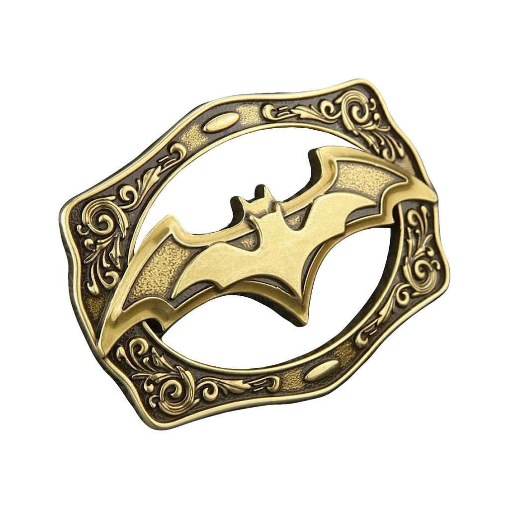 QHA Antique Brass Bat Symbol Belt Buckle with Ornate Scroll Frame Fits 38mm B03