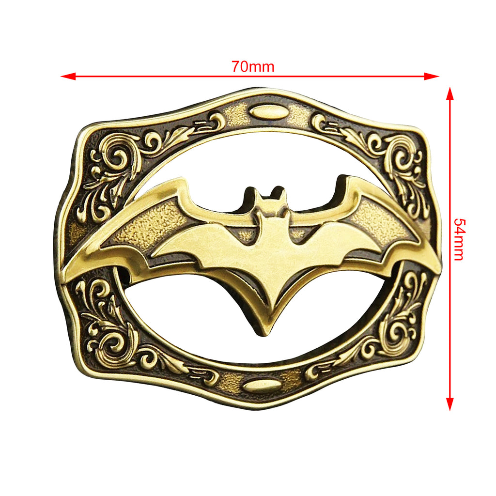 QHA Antique Brass Bat Symbol Belt Buckle with Ornate Scroll Frame Fits 38mm B03